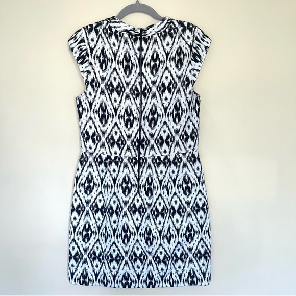Theory Orinthia Cap Sleeve Printed Mini Dress 8 Black & White Ikat NEW! - Picture 5 of 8